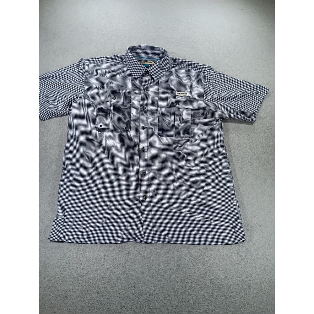 Magellan Mens Fish Gear Angler Fit Gingham Shirt Blue M MagWick Vent